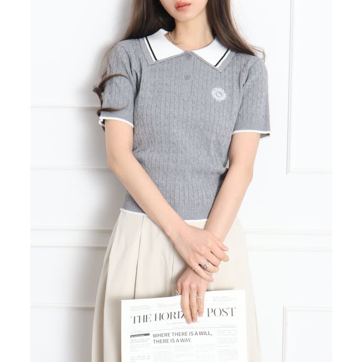 ライトグレー | ケーブル2枚衿ショートスリーブ | SpRay