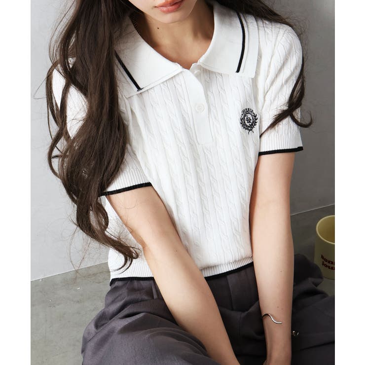 アイボリー | ケーブル2枚衿ショートスリーブ | SpRay