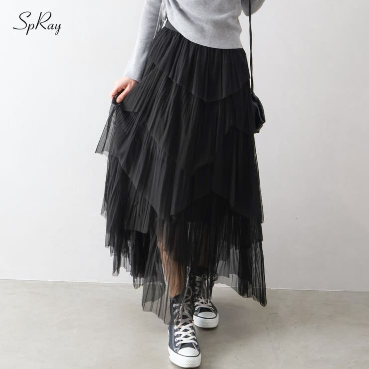 チュールプリーツフリルアシメロングスカート | SpRay | 詳細画像1 