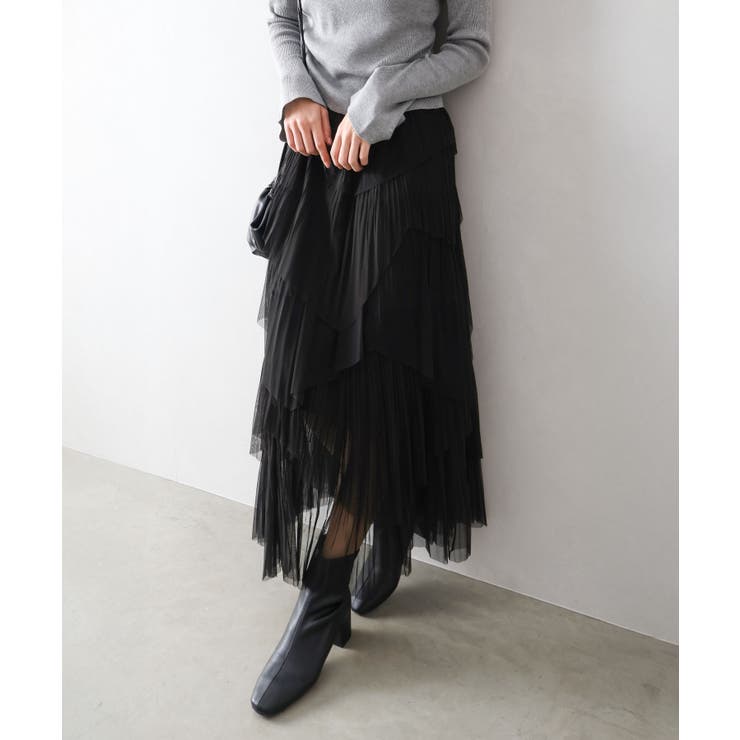 チュールプリーツフリルアシメロングスカート | SpRay | 詳細画像9 