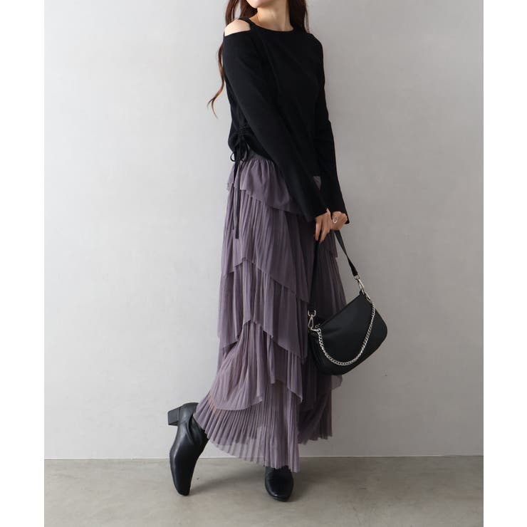 チュールプリーツフリルアシメロングスカート | SpRay | 詳細画像16 