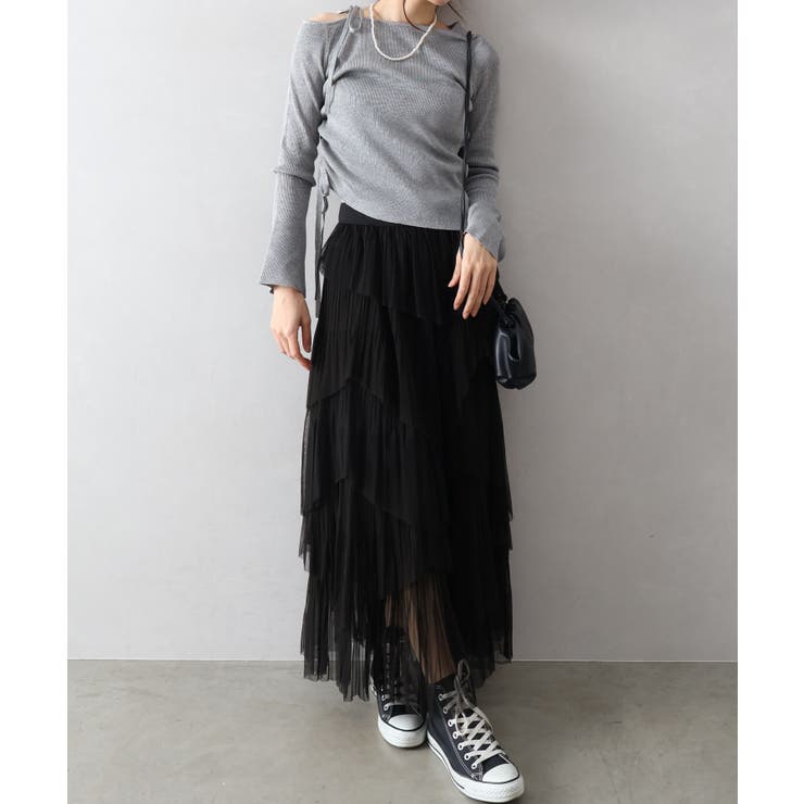 チュールプリーツフリルアシメロングスカート | SpRay | 詳細画像3 