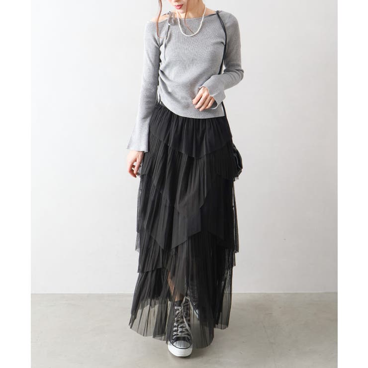 チュールプリーツフリルアシメロングスカート | SpRay | 詳細画像5 