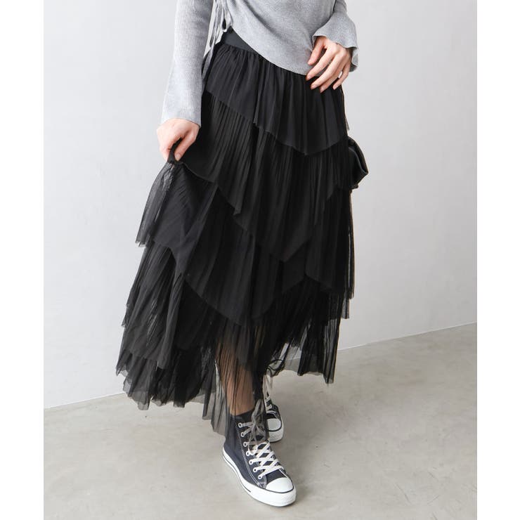 チュールプリーツフリルアシメロングスカート | SpRay | 詳細画像6 