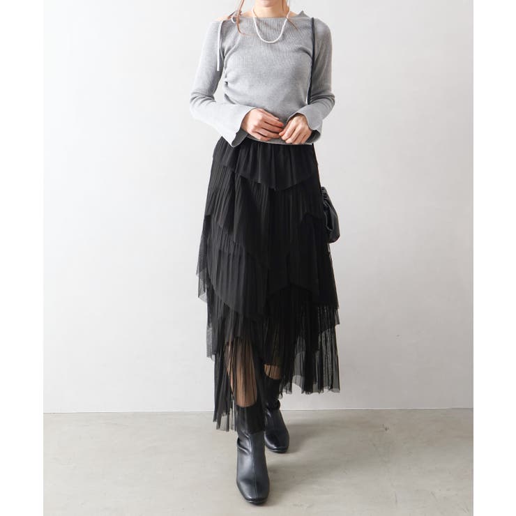 チュールプリーツフリルアシメロングスカート | SpRay | 詳細画像8 