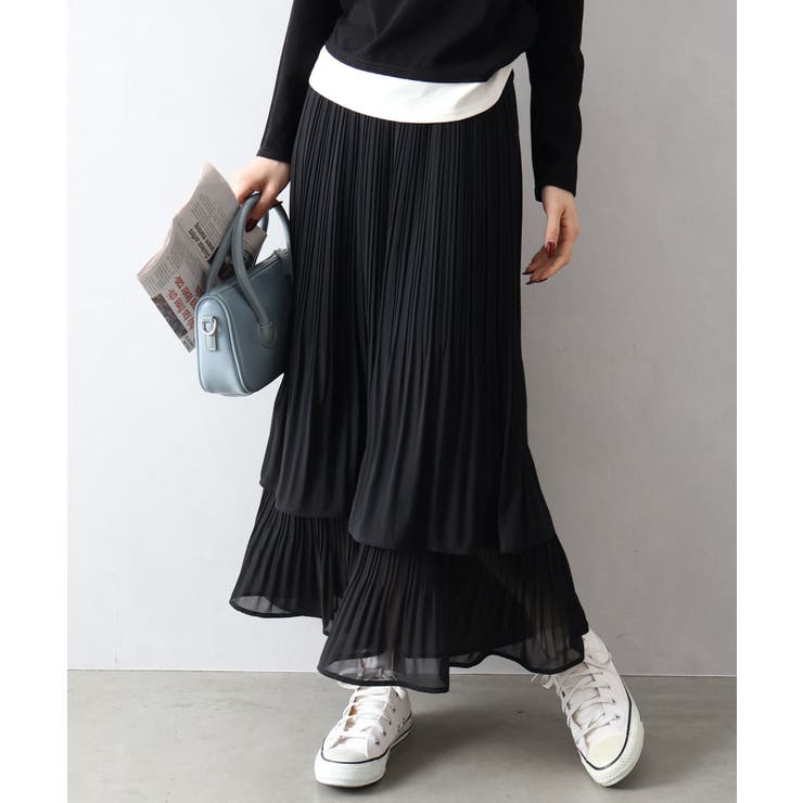 ブラック | シアプリーツティアードスカート | SpRay