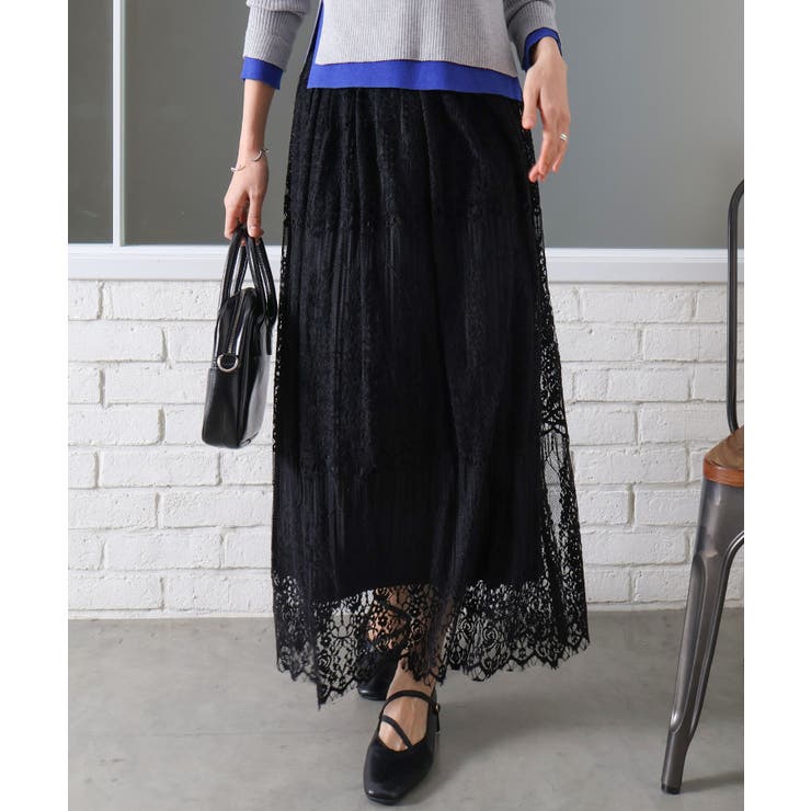 ブラック | レースリバーシブルロングスカート | SpRay