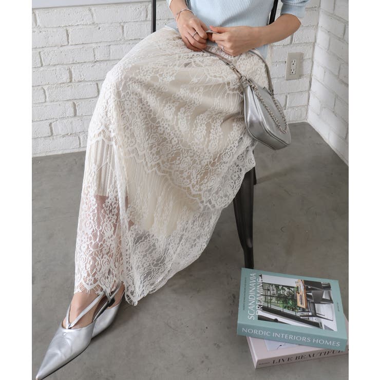 アイボリー | レースリバーシブルロングスカート | SpRay