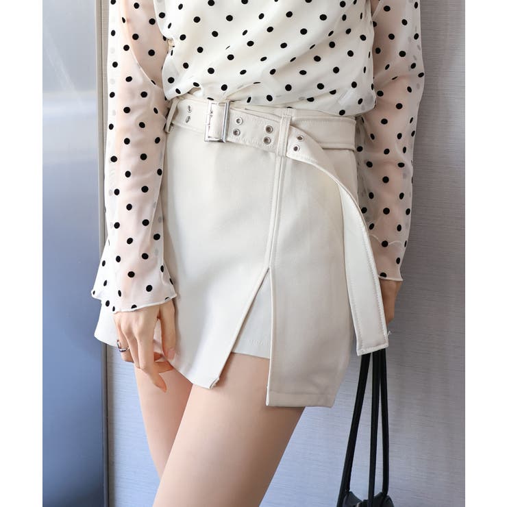 ホワイト | ベルト付きスリットミニスカート | SpRay