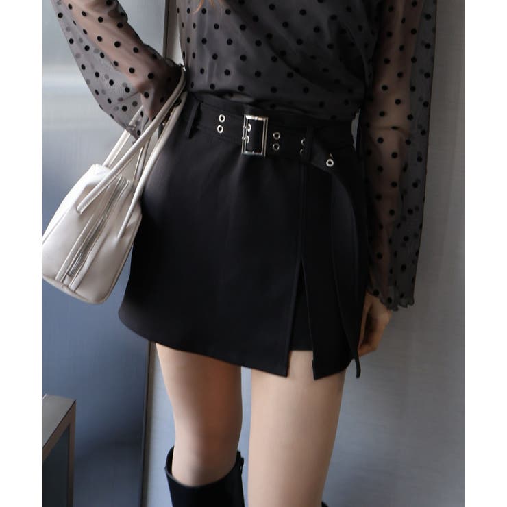 ブラック | ベルト付きスリットミニスカート | SpRay