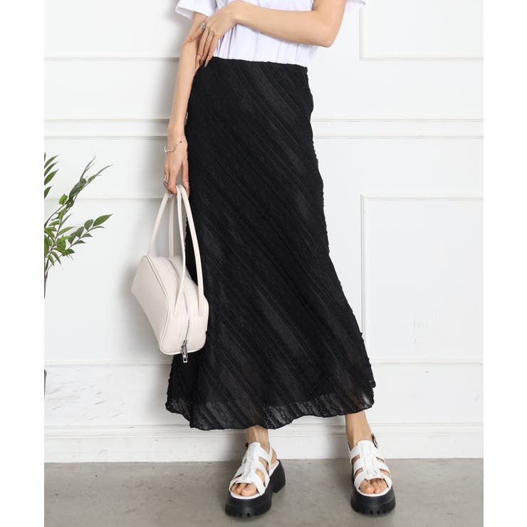 ブラック | カットレースフレアロングスカート | SpRay
