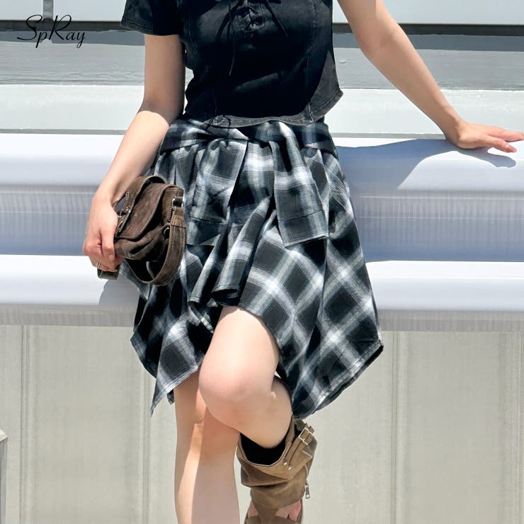 チェックアシメミニスカート | SpRay | 詳細画像1 