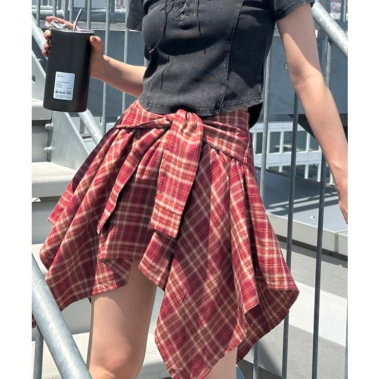 レンガ | チェックアシメミニスカート | SpRay