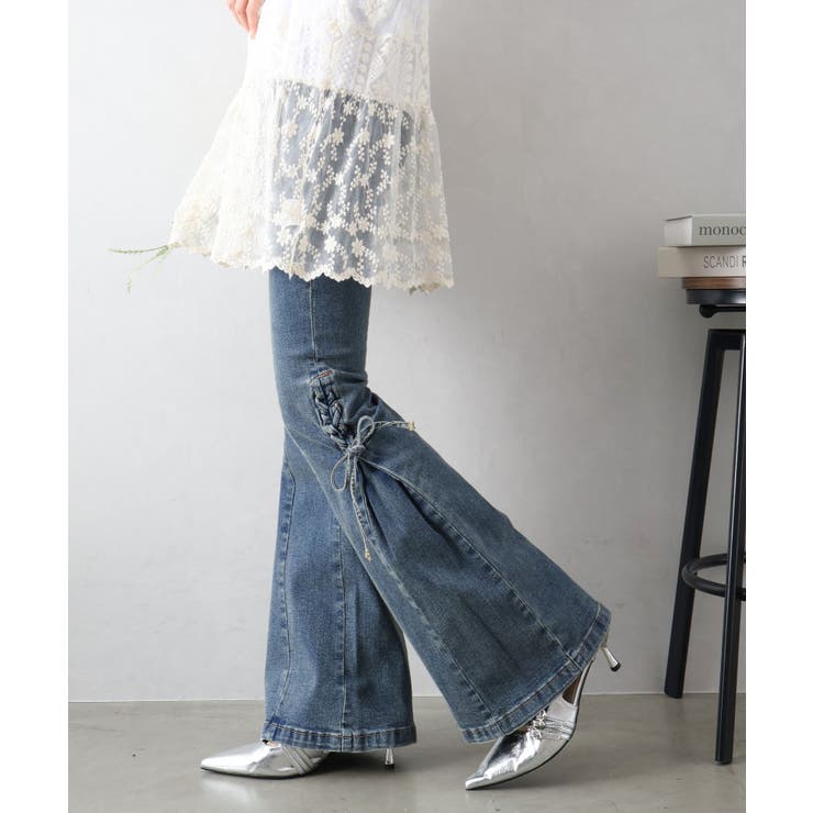 レースアップストレッチデニムフレアパンツ[品番：SPRW0011032]｜SpRay