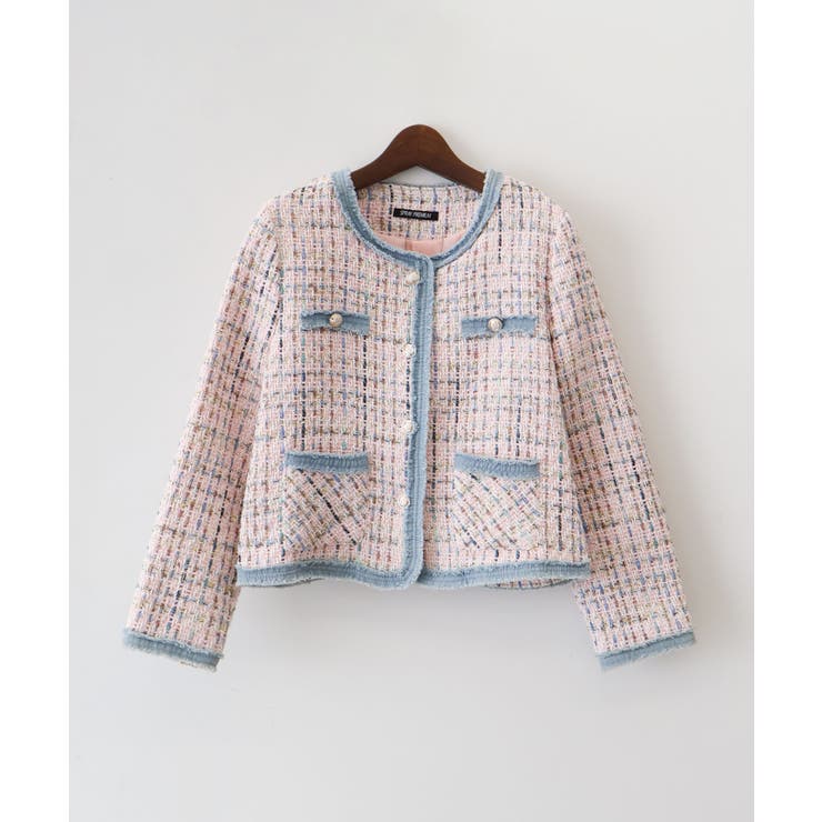 ピンク | デニムトリミツィードジャケット | SpRay