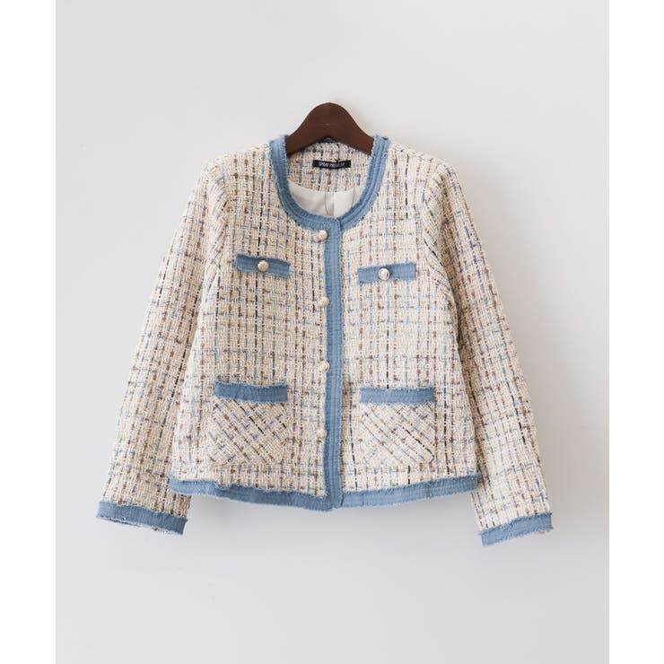 ベージュ | デニムトリミツィードジャケット | SpRay