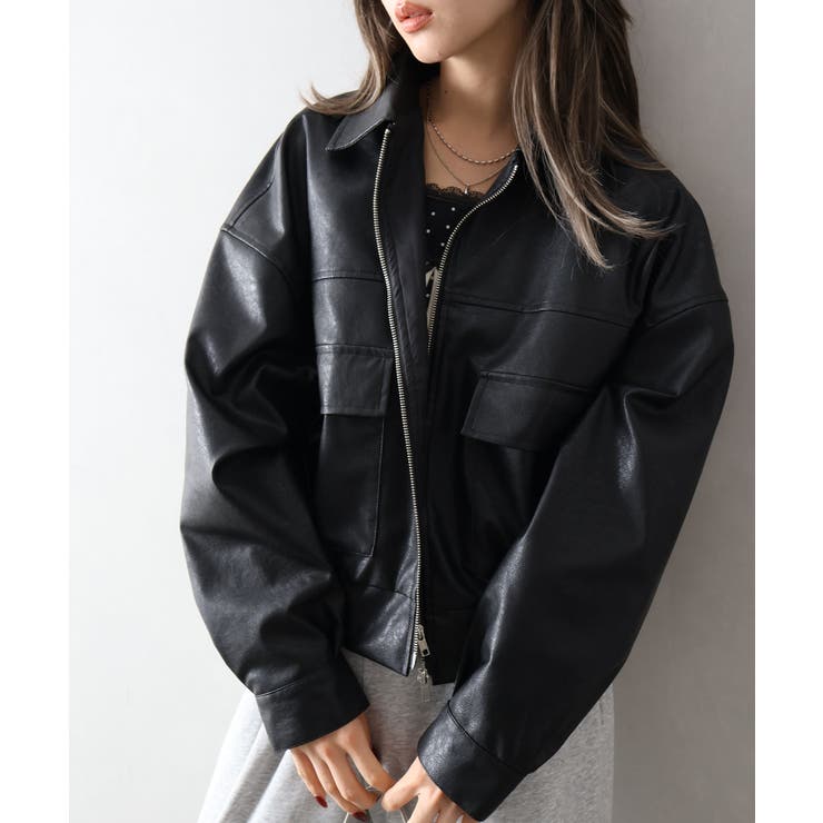 ブラック/ブラック | アンティークレザーダブルZIPブルゾン | SpRay