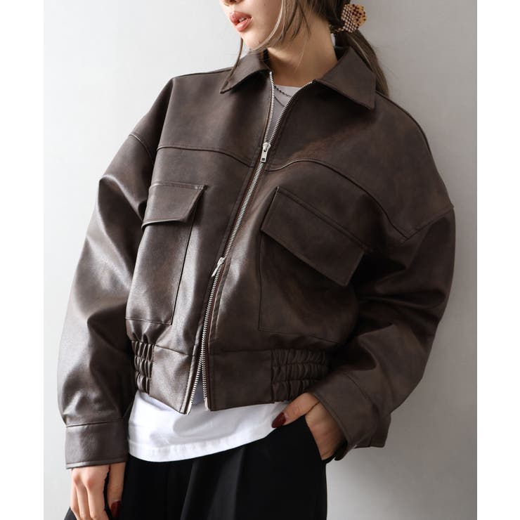 ブラウン | アンティークレザーダブルZIPブルゾン | SpRay