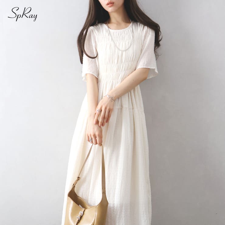 ふくれショートスリーブシャーリングワンピース[品番：SPRW0011002