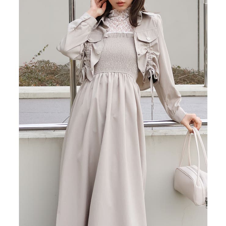 ベージュ | シャーリングジャケット×キャミワンピース | SpRay