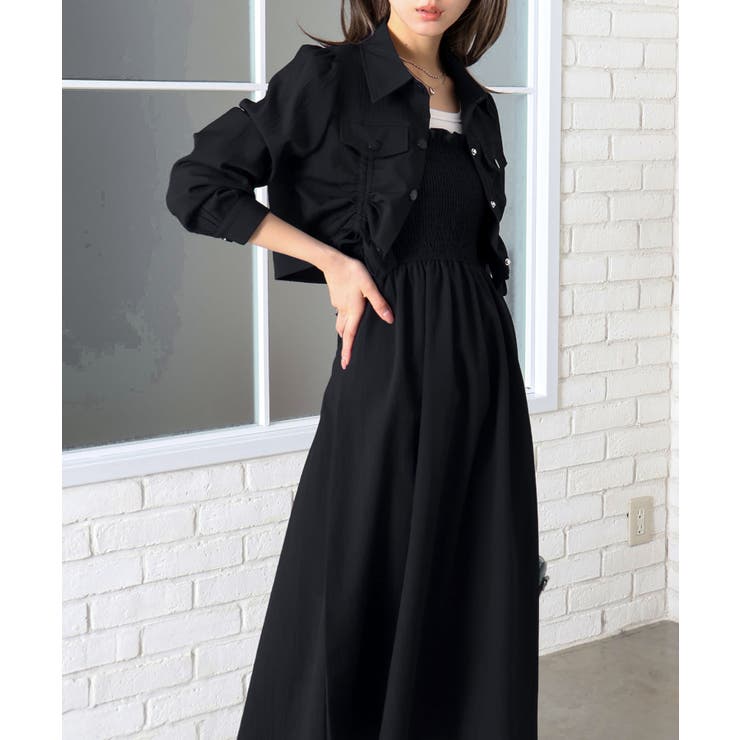 ブラック | シャーリングジャケット×キャミワンピース | SpRay