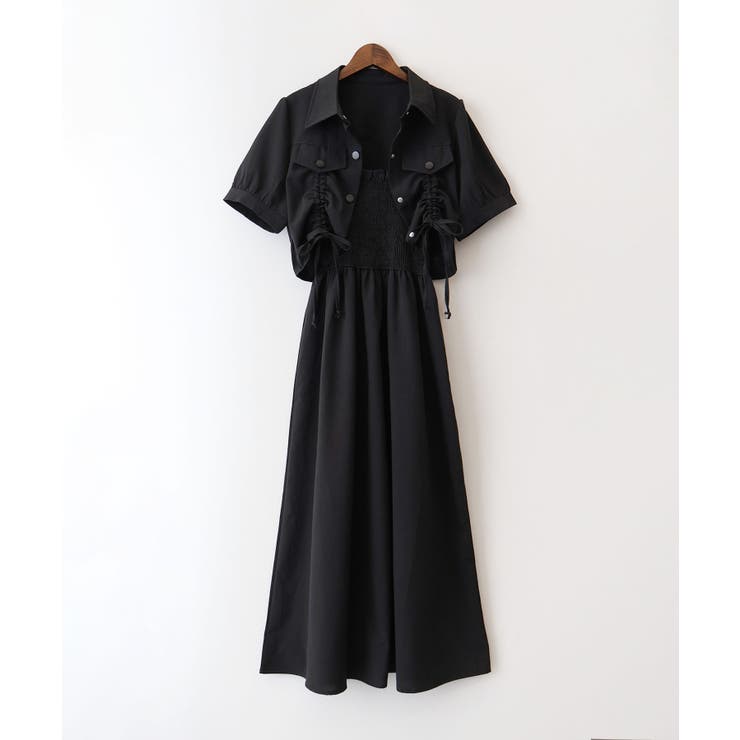 ブラック | シャーリングショートスリーブジャケットxキャミワンピース | SpRay