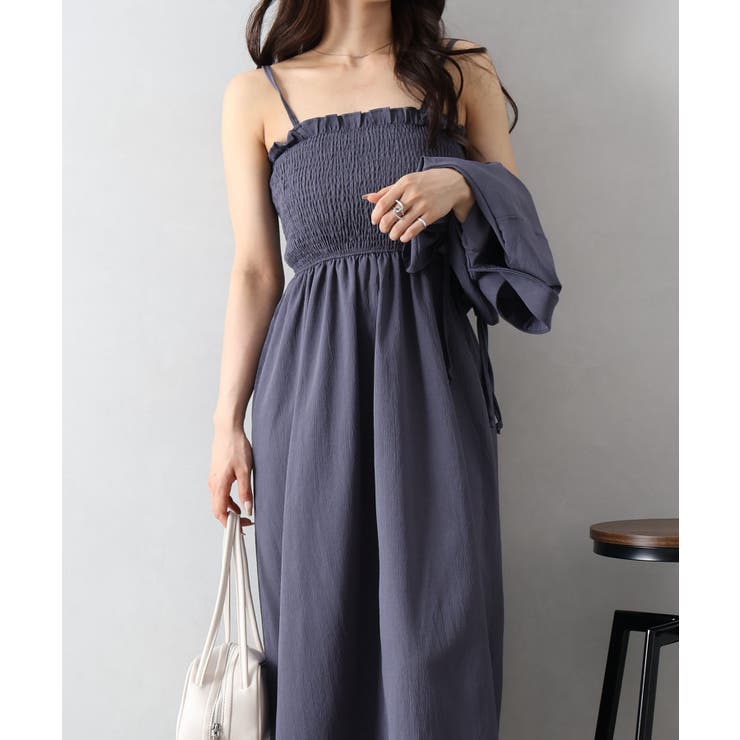 チャコールグレー | シャーリングショートスリーブジャケットxキャミワンピース | SpRay