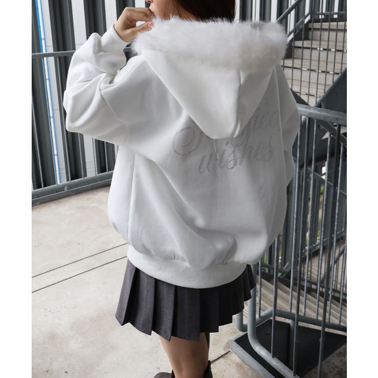 ラメ裏起毛ファー付ロゴＺＩＰパーカー | SpRay | 詳細画像25 