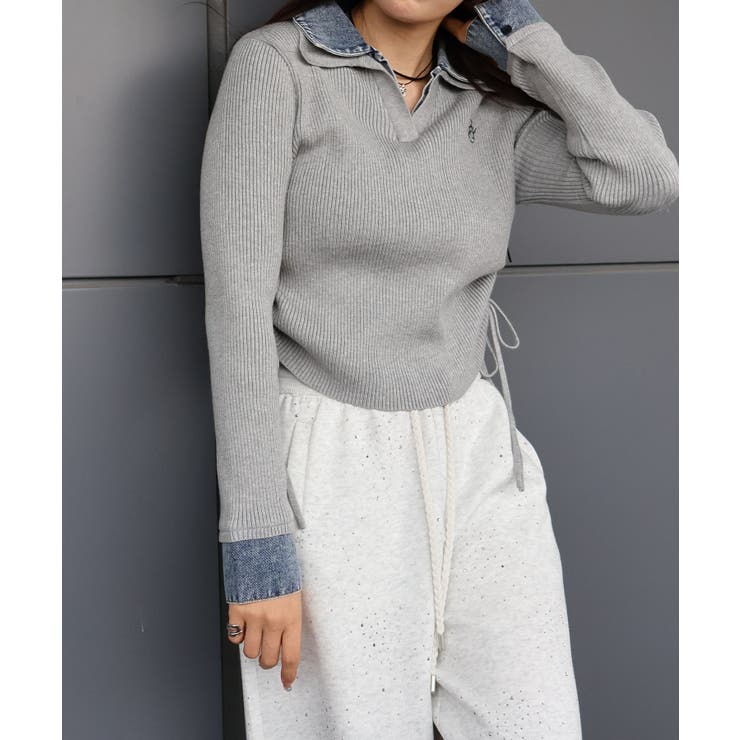 リブXデニム衿レイヤードトップス | SpRay | 詳細画像31 