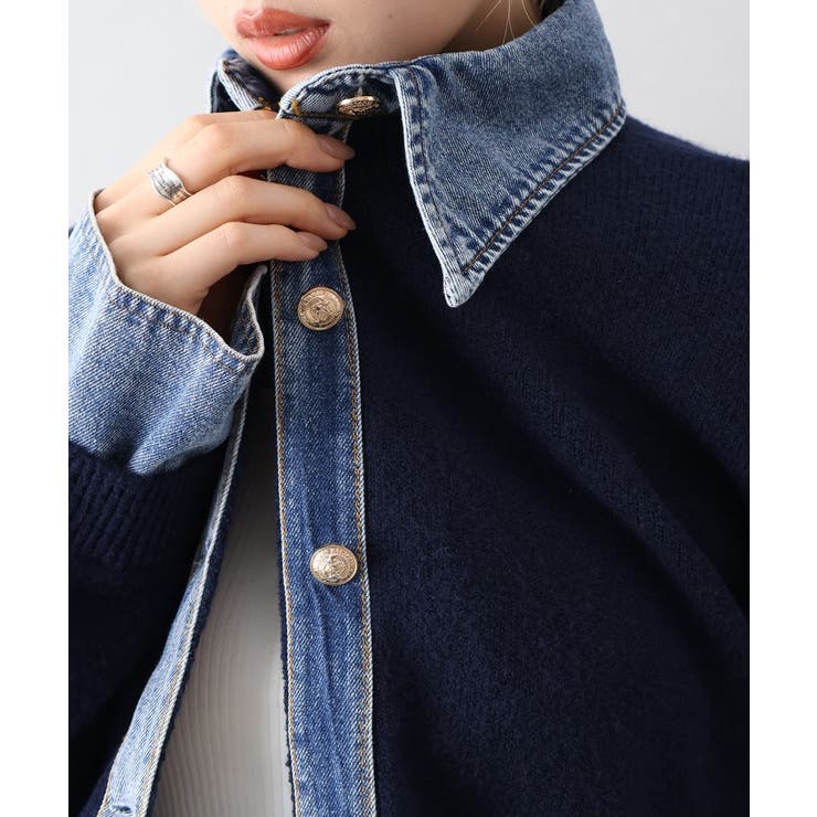 デニム切替フェイクレイヤードカーディガン | SpRay | 詳細画像28 