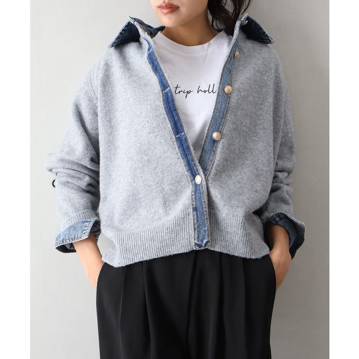 デニム切替フェイクレイヤードカーディガン | SpRay | 詳細画像46 