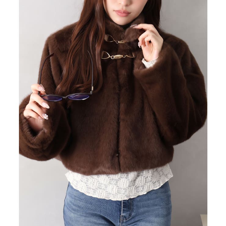ブラウン | ビット付ファーショートジャケット | SpRay