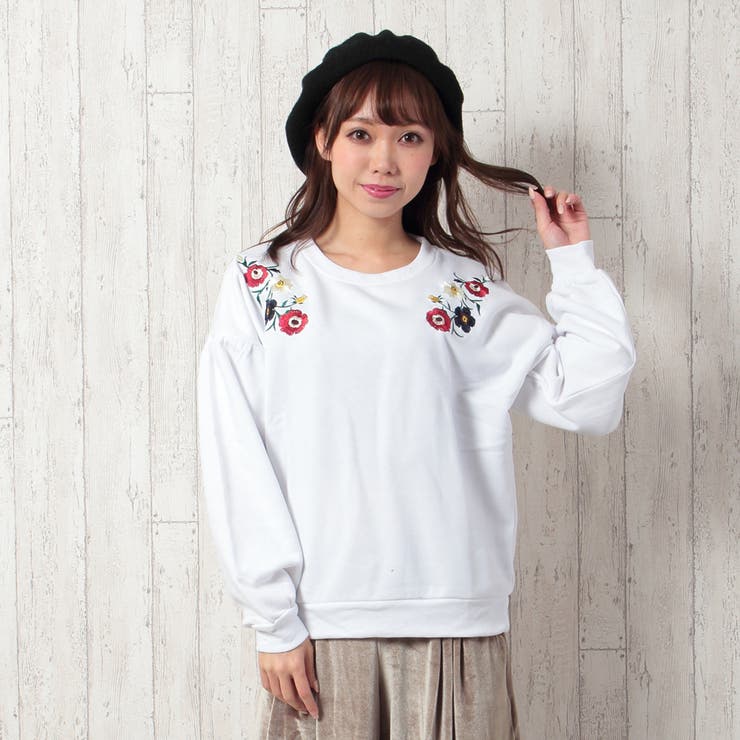 花刺繍ボリューム袖スウェット[品番：SPRW0002180]｜SpRay（スプレイ