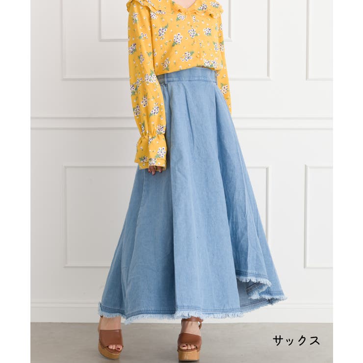 【WEB限定】裾フリンジデニムフレアスカート | SpRay | 詳細画像5 