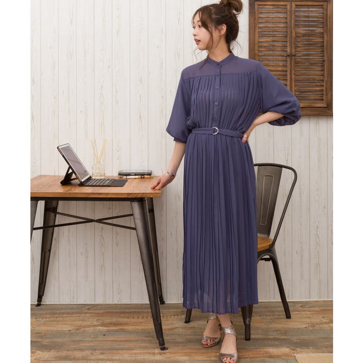 WEB限定】バルーン袖タックプリーツワンピース[品番：SPRW0007725  