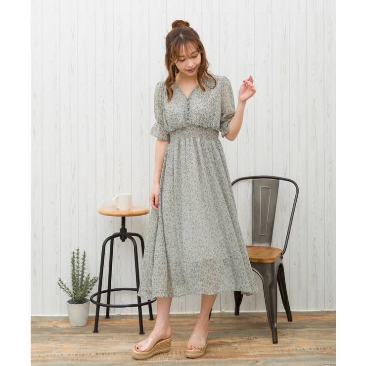 WEB限定】くるみボタンドット花柄ワンピース[品番：SPRW0007622