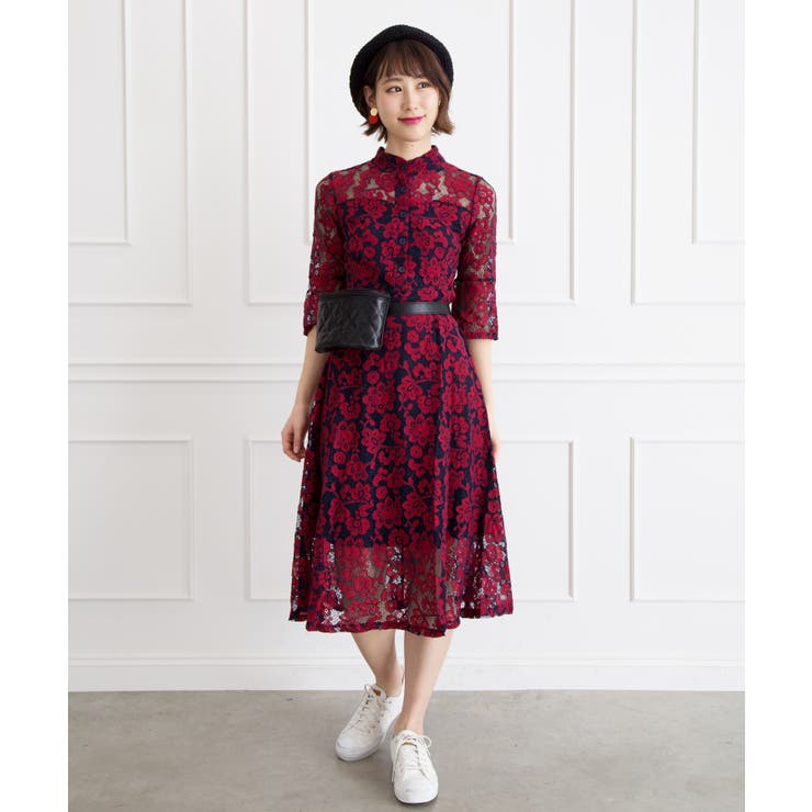 レッド/ネイビー | レーススタンドワンピース | Libby&Rose