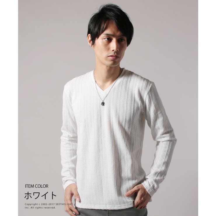 メンズカットソー秋冬春ケーブルロープジャガードVネック長袖カットソーデザイン柄Buyer'sSelectバイヤーズセレクト