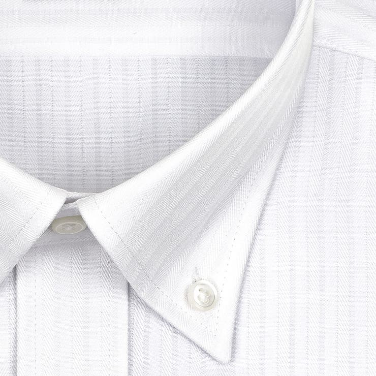 日清紡アポロコット 長袖 ワイシャツ メンズ 形態安定加工 白ドビー ストライプ レギュラーカラー |綿100％ ホワイト