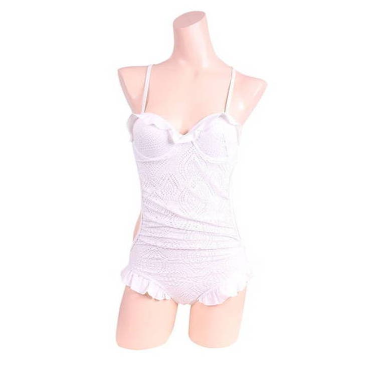 【フェミニンレース2枚仕立てワンピーススイムウエアー ホワイト】 2018 | StarFire | 詳細画像7 