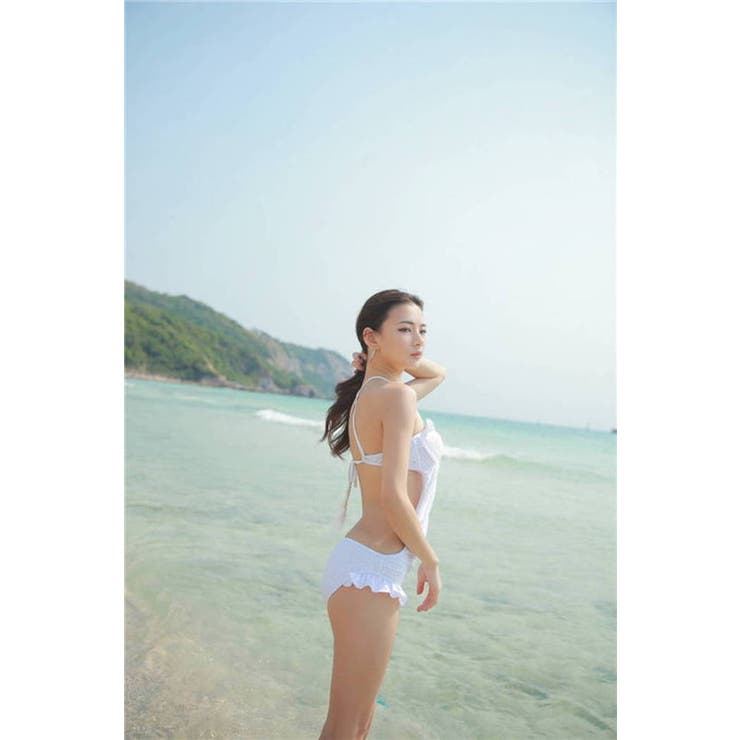 【フェミニンレース2枚仕立てワンピーススイムウエアー ホワイト】 2018 | StarFire | 詳細画像6 