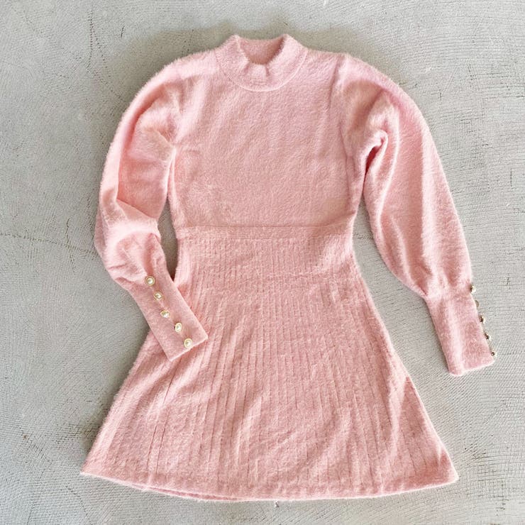 袖口パールボタン付きふわふわシャギーニットフレアワンピース | STRIP CABARET  | 詳細画像2 