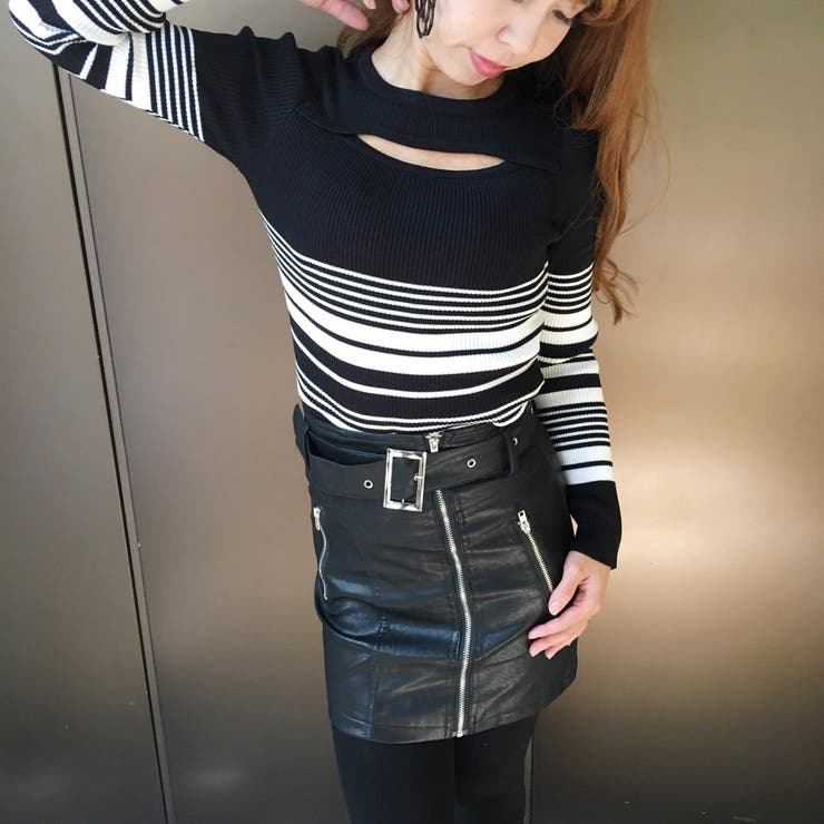 グラマーカットボーダーニットTOPs セクシー ギャル[品番
