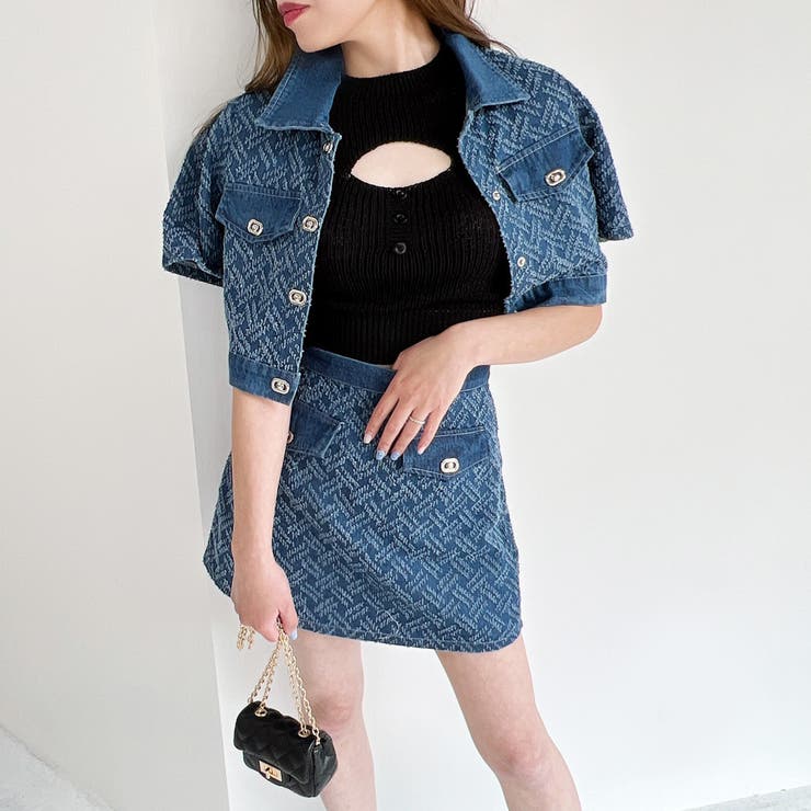美品【SLY JEANS】ツイード デニム セットアップ Gジャン ミニスカート 美品【SLY JEANS】ツイード デニム セットアップ Gジャン ミニ