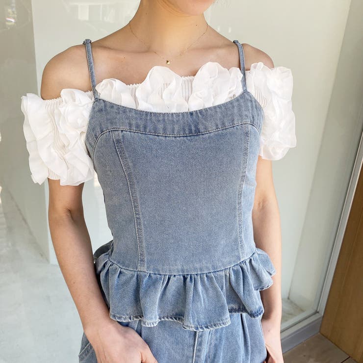 シフォンフリルオフショルトップス 肩開き シフォン[品番