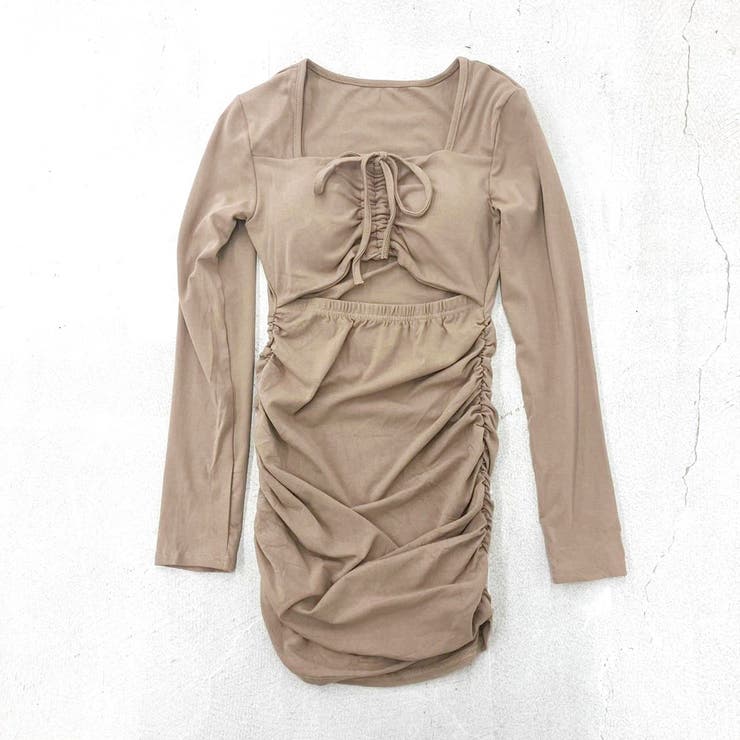 ベージュ | お腹あきカットワンピース パット入り タイトワンピース | STRIP CABARET 