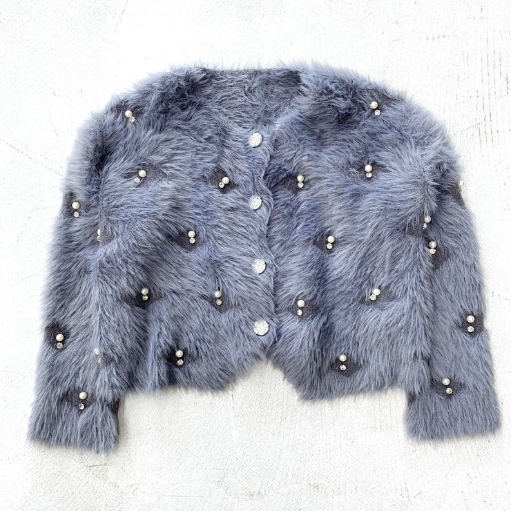 グレー | パールビジュー付きシャギーニットカーディガン カーディガン シャギーニット | STRIP CABARET 