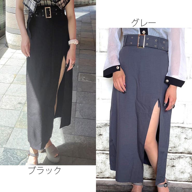 ベルト付きスカート ロングスカート スリットスカート[品番