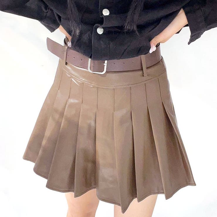 合皮スカート レザースカート プリーツスカート[品番
