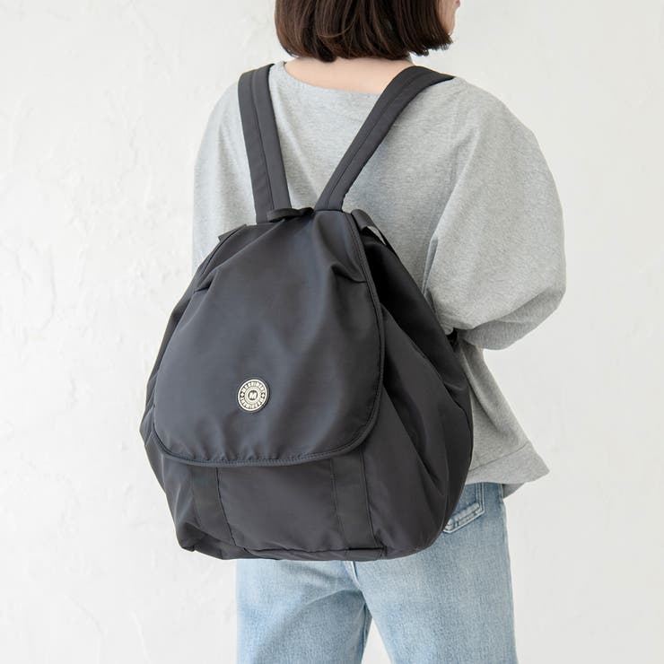 適当な価格 しずく型リュック(L) echino×ブラック帆布 ハンドメイド リュック・バックパック